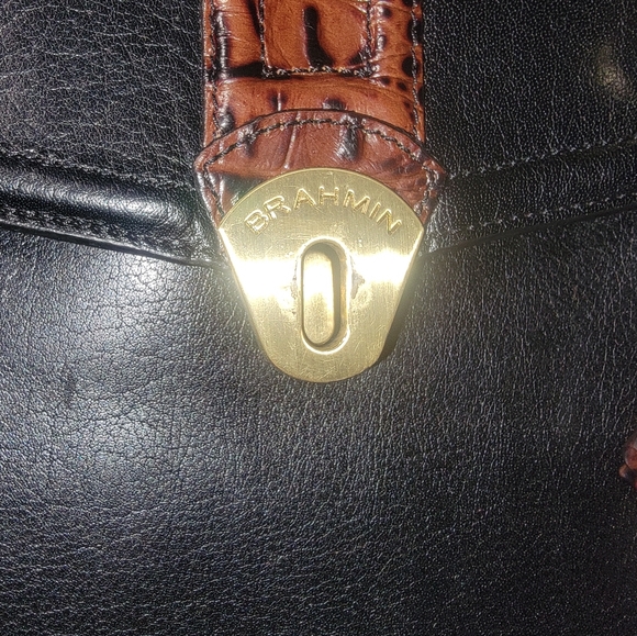 Brahmin Black Brown Large Leather Tuscan Satchel Hand Bag W/Shoulder Strap - Picture 4 of 5